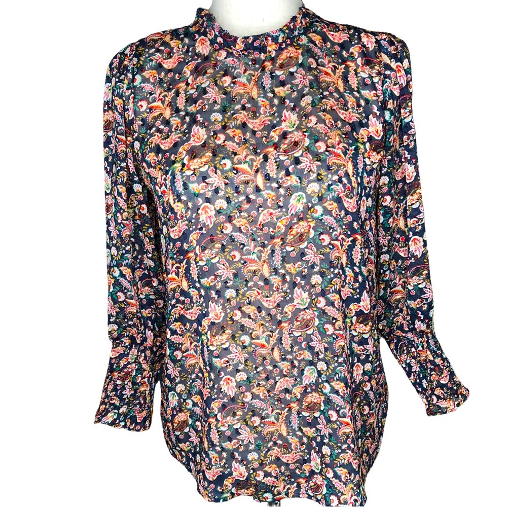 Maison d’ Amelie Paris Sheer Ditsy Floral Paisley 3/4 elastic cuff sleeve | XS